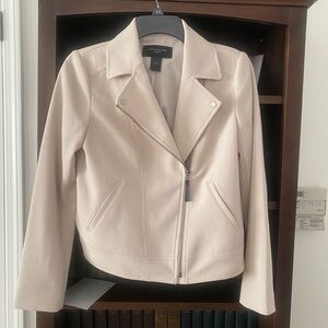 Anne Klein Cream Leather Moto Jacket